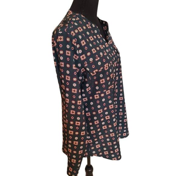 Calvin Klein Womens Tunic Blouse Button Front Long Sleeve Geometric Print Medium - Picture 3 of 12